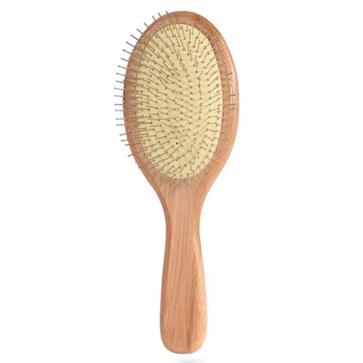 Cepillo de pelo con aguja de acero de madera, peine desenredante con pasador para masaje del cuero cabelludo, mejora la salud del cabello, paleta de madera, 1 - 1