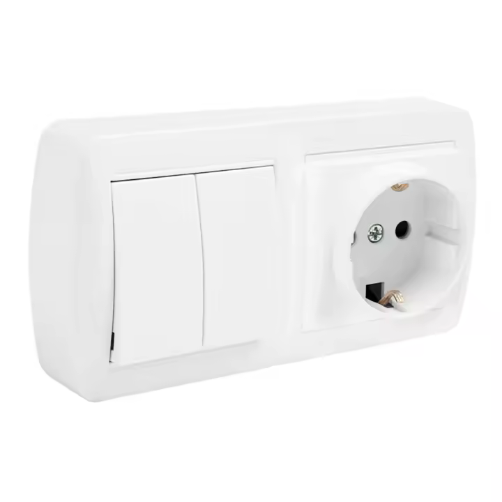 Base Eléctrica Superficie 2P+T Bipolar Conmutador Obturador 148x72x42mm Blanco Solera - 1