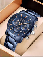 Reloj De Cuarzo Multifuncional Hannah Martin 2024 46mm Azul Plata Acero Inoxidable Resistente Al Agua Y Al Choque Reloj De Pulsera Casual Con Cierre De Seguridad - details 5