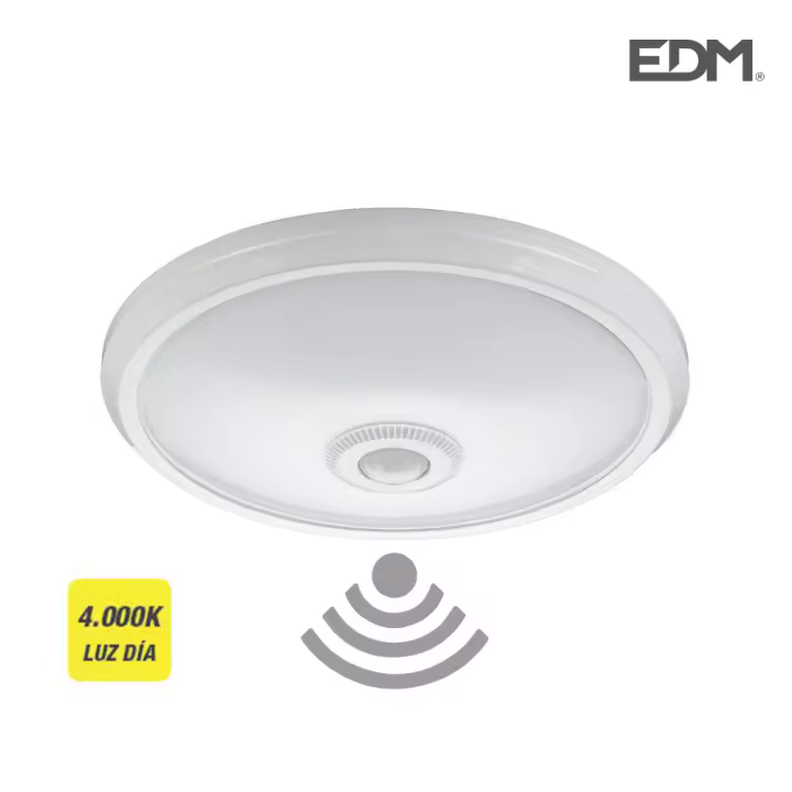 Aplique de superficie led con sensor ip20 16w 4000k luz dia ø29x6cm edm - 1