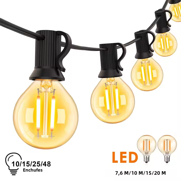 Luces De Cadena LED G40 Para Decoración Exterior Bombilla De Vidrio Amarillo 1.5W Dimmable Guirnalda Para Patio Fiesta Calle - 1