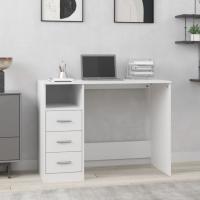 vidaXL Escritorio cajones madera contrachapada 102x50x76 cm en color Blanco/Blanco brillante/Gris hormigón y más | estructura resistente ideal para salón dormitorio o estudio - details 0