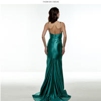 Vestido De Noche Elegante Para Mujer En Satén Verde Esmeralda Con Tirantes Spaghetti Cuello V Y Lazo Vestido De Boda Y Fiesta De Mujer Longitud Del Piés Traje De Novia - details 3