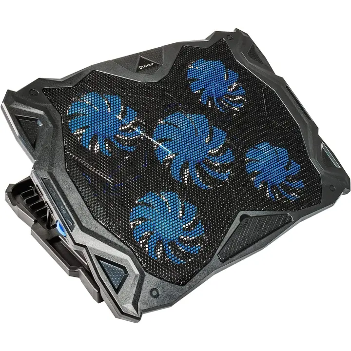 UNYKach Base de Refrigeración Portátil 19″ Candy C500 con Cinco Ventiladores LED Azules Ajustable de Velocidad Pies Plegables para Elevar La Superficie en 5 Posiciones y 2 Puertos USB. - 1