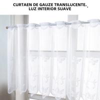 Cortinas De Tulle Blanca Con Patrones Florales Europeas Cortas Para Balcón Y Ventanas Estilo Rústico Para Dormitorio Cocina Hogar - details 10
