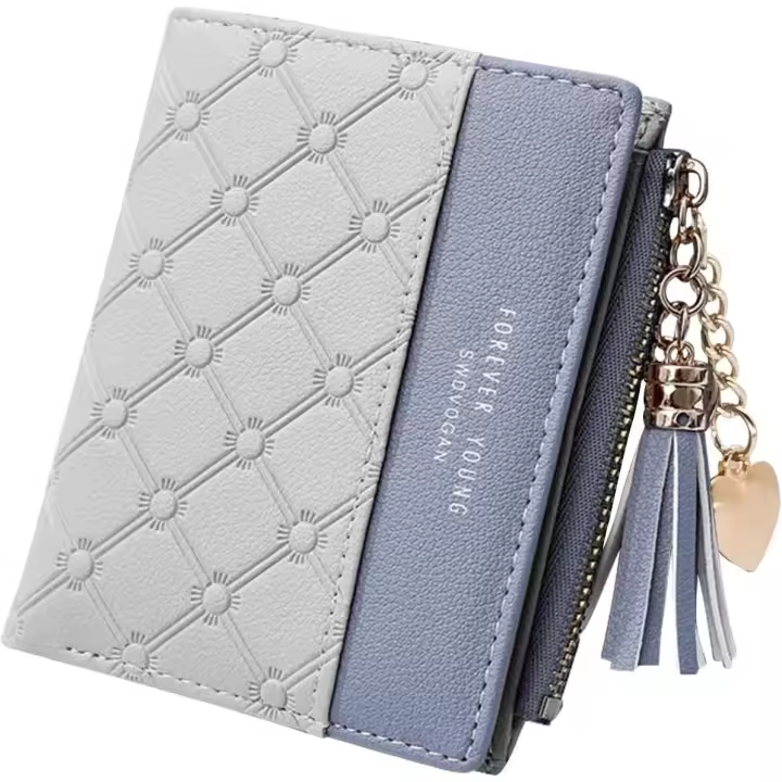Cartera de cuero, tarjetero plegable, monedero pequeño con cremallera, monedero multitarjeta para mujer, monedero para efectivo, tarjetas y billetes (negro) - 1