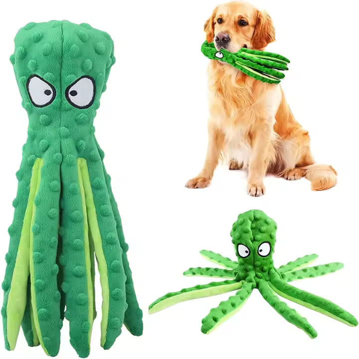 Juguetes de pulpo para Perros, sin relleno, chirriantes, Interactivos, con papel arrugado, para Perros Pequeños y medianos, color verde - 1