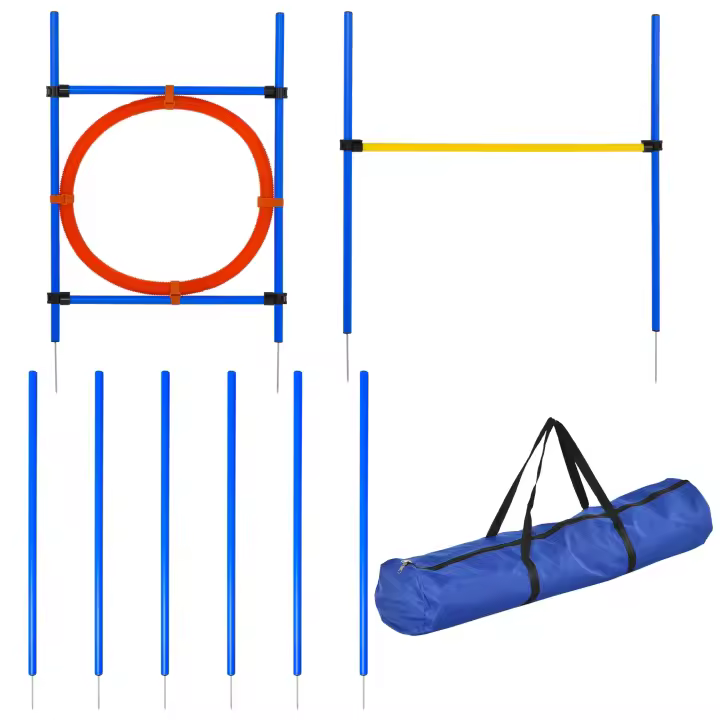 PawHut Agility deporte para perros equipamiento completo: bastones de slalom, obstáculo, aro + bolsa de transporte azul amarilla roja - 1