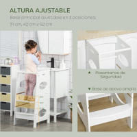 HOMCOM Torre de Aprendizaje de Madera para Niños Taburete de Cocina Infantil con Pedal Altura Ajustable en 3 Posiciones y Barra de Seguridad 40x50x90 cm - details 3