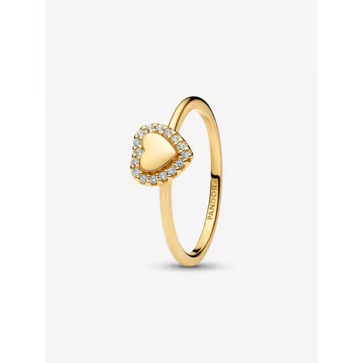 Pandora - Anillo de Halo de corazón grabable - Baño de Oro de 14K - 1