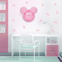 Mural de pared para niños Minnie Rose 3D figuras Reloj de pared de cuarzo para dormitorio Nursery School 32x28cm rosa - details 0