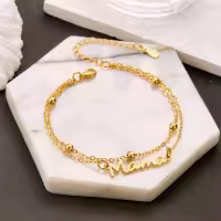 Pulsera De Cadena Doble Para Mujer Con Cuentas Y Letras De Skyrim Joyería Moda Regalo Para Día De La Madre Pulsera De Cobre - details 2