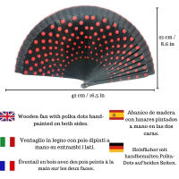 Abanico Color Negro con Lunares Rojos. Abanico de Madera. Con una Funda para Proteger el Abanico hecha en España. - details 1