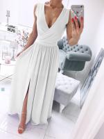Vestido De Mujer Elegante Verano Casual Sin Mangas V-Neck Color Sólido Túnica Con Abertura En La Pierna Moda Frecuente - details 0