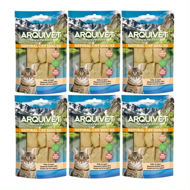Pack de 6 bolsas(50g) - Arquivet Snack Natural para Gatos de Pollo al Vapor - 1