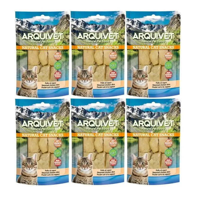Pack de 6 bolsas(50g) - Arquivet Snack Natural para Gatos de Pollo al Vapor - 1