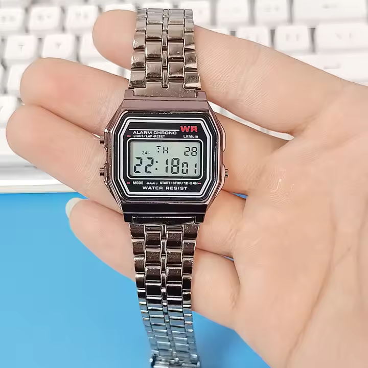 Reloj Digital Elegante Para Mujer En Oro Y Plata De Acero Inoxidable Reloj De Pulsera Electrónico Para Negocios Y Hombres - 1