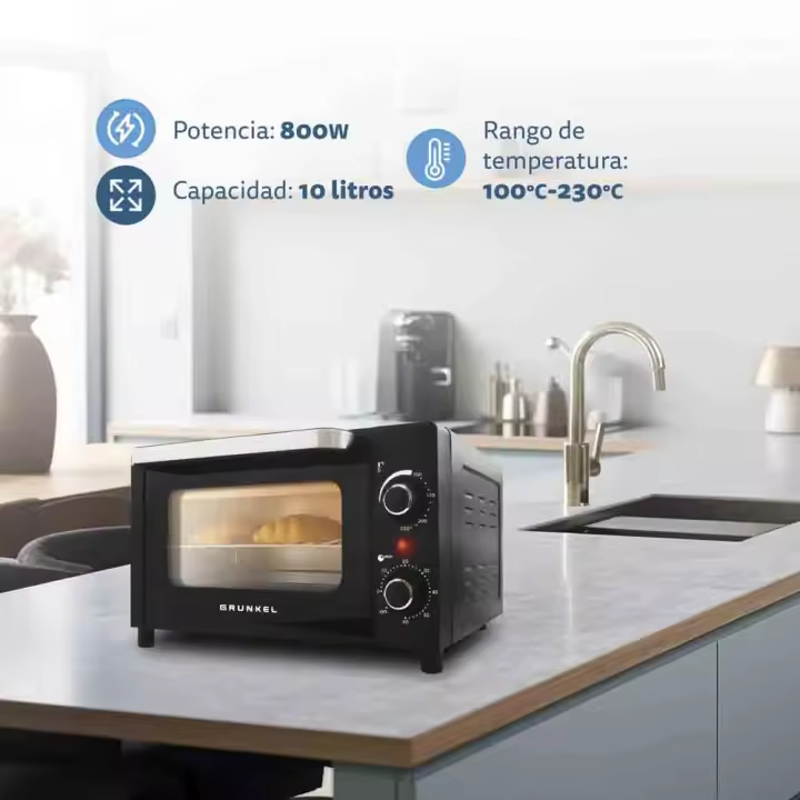 MiniHorno eléctrico multifunción de  sobremesa de 10l - HR-10MINI - 1600W - Negro - 1