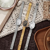 Reloj De Pulsera De Cuarzo Para Mujeres Con Dial Ovalado De Escala Numérica Árabe Estilo Bambú Y Correa De Acero Resistente a La Humedad - details 5