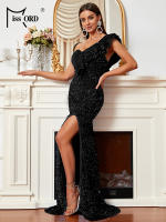 Vestido De Fiesta De Encaje Y Lentejuelas Missord Para Mujer Elegante Vestido De Boda Cocktail Prom Mermaid Maxi Vestido De Un Hombro Con Volante Y Abertura En La Pierna - details 29