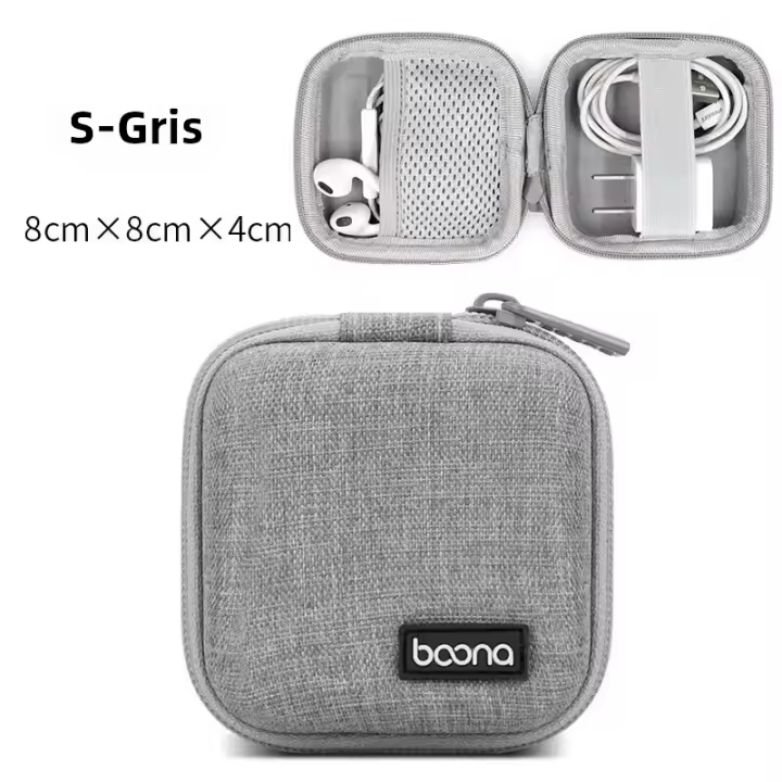 Estuche Portátil Mini De Hueso Duro Para Almacenamiento De Gadgets Digital Estuche De Cuero Artificial Para Auriculares Cargadores Cable De Datos USB Organizador - 1