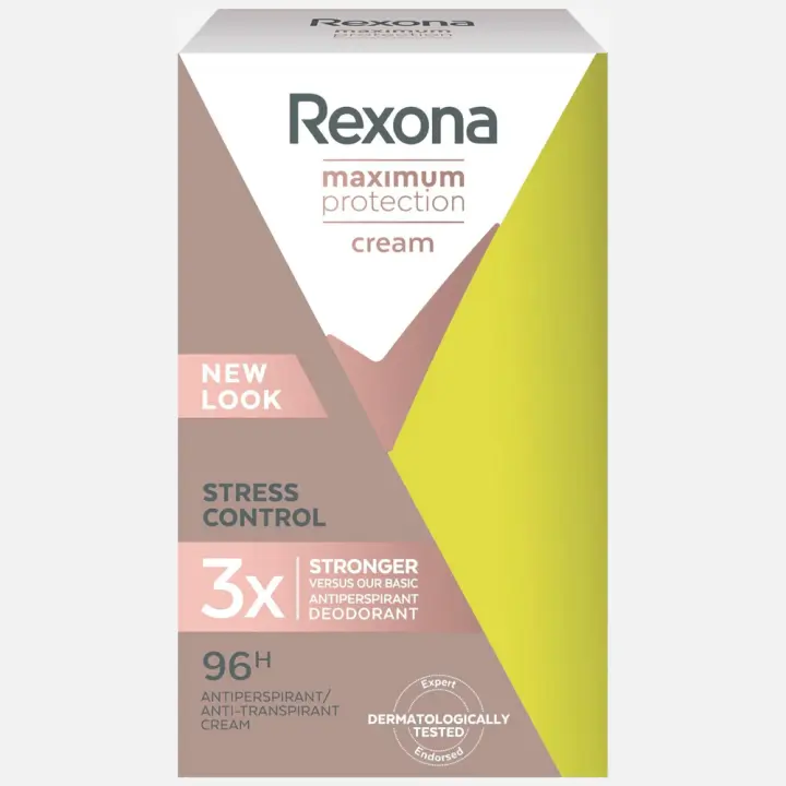 Rexona - Maximum Protection Stress Control Desodorante en Crema - 1 Bote de 45 ml - Antitranspirante de Máxima Protección Soft - Protección de 96 horas, 3 veces más eficaz, Protección contra las manchas de sudor y Tecnología MotionSense. - 1