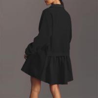 Vestido Mini De Estilo Perezoso Y Cómodo Con Botones Manga Larga Cuello En V Patchwork Casual Para Mujer Vestido Largo - details 21