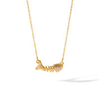 Encanto Collar con colgante de hueso de pescado personalizado chapado en oro para mujer, moda Ins, diseño de nicho, conjunto de diamantes metal de hueso de pescado dulce de acero inoxidable a la moda, cadena de clavícula de circón irregular simple salvaje - details 4
