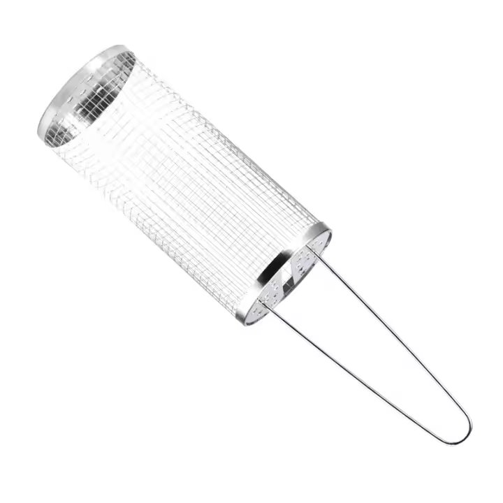 Cesta para parrilla con parrilla cilíndrica, cesta para parrilla de acero inoxidable con tenedor, rejilla para parrilla, accesorios de cocina para asar al aire libre, verduras, pescado, carne, parrilla, suministros para acampar - 1