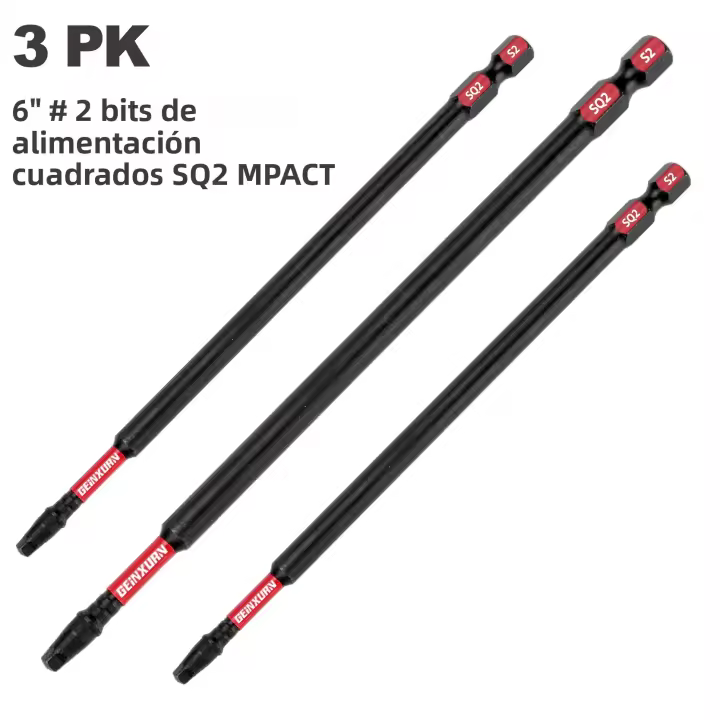 GEINXURN Set De Bits De Destornillador De Impacto Duro #2 Cuadrado 6 Pulgadas En Acero De Aleación S2 Magnético SQ2 Sin Mango - 1
