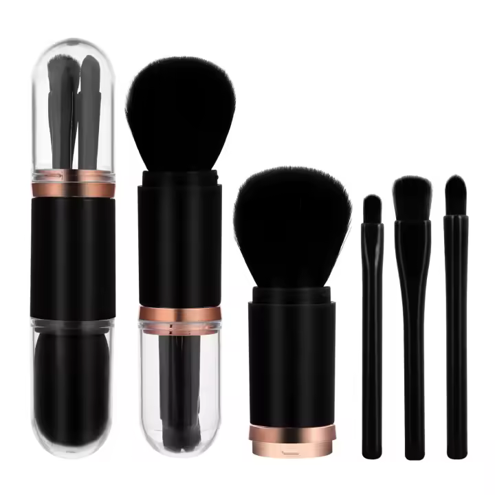 Cepillo de maquillaje retráctil, cepillo de labios de viaje portátil 4 en 1, cepillo de brillo alto, cepillo de sombra de ojos, cepillo mixto de base mini juego de cepillo de maquillaje facial - 1