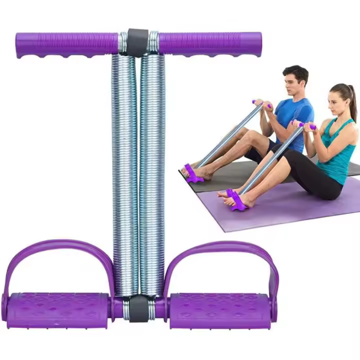 Equipo elástico para abdominales, cuerda de tracción, pedal de tensión de resorte doble, equipo para abdominales, color morado - 1