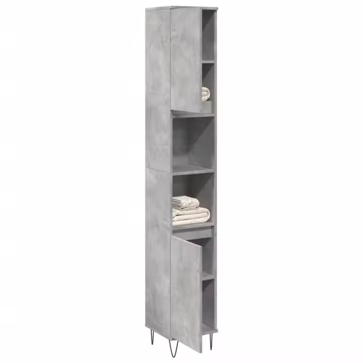 vidaXL Armario de baño madera contrachapada gris hormigón 30x30x190 cm - 1