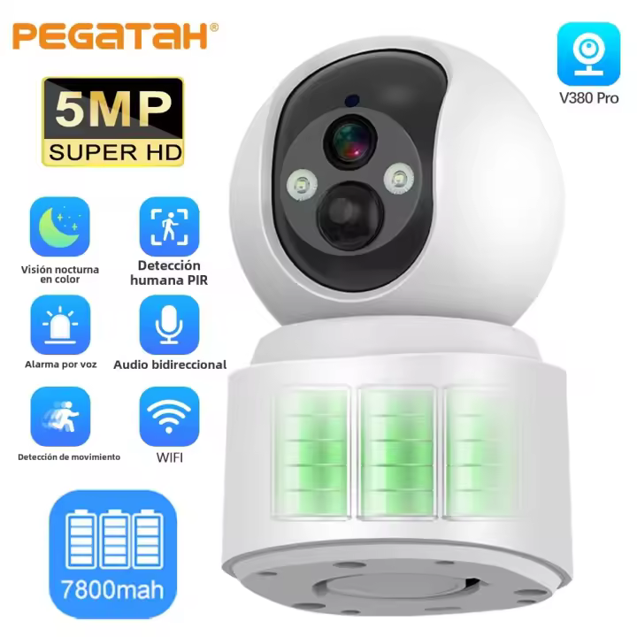 Cámara IP WiFi PEGATAH 5MP Con Detección De Humanos Y Zoom Digital 10x Batería Integrada Vigilancia De Seguridad Doméstica PTZ HD Monitoreo Del Bebé - 1