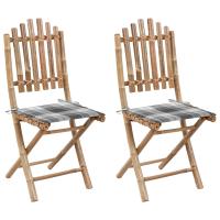 vidaXL Sillas de jardín plegables 2 unidades bambú con cojines en color Negro/Estampados cuadros grises/Rojo vino tinto y más | cómodas modernas ergonómicas para comedor cocina salón hogar - details 1