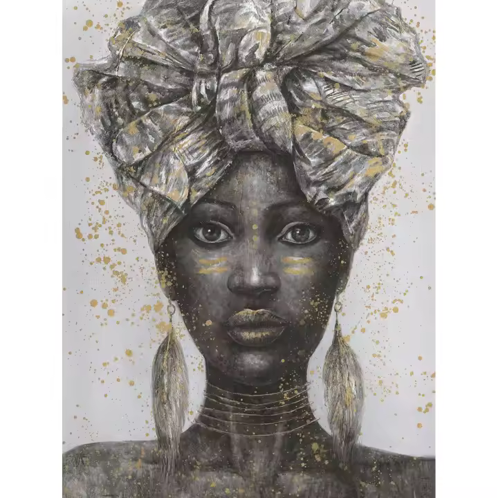 Hispanohogar Cuadro en Lienzo Pintado Al óleo, Retrato étnico (72383), 100x100x3 Cm - Alta Calidad - 1