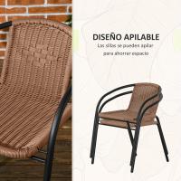 Outsunny Conjunto de Mesa y 2 Sillas de Jardín Juego de 3 Piezas Sillas y Mesa de Ratán con 2 Sillas Apilables y 1 Mesa de Centro Redonda para Terraza Césped Balcón Marrón - details 4