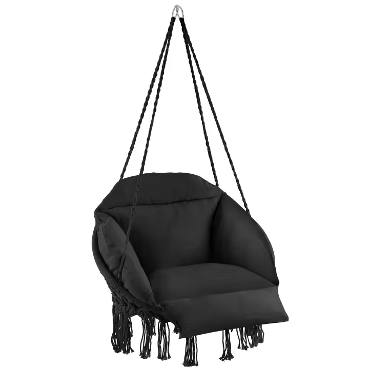 TECTAKE - Silla colgante SAMIRA, Silla colgante plegable con un grueso cojín extraíble, Apta para interior y exterior, Estructura estable de acero con un fino trenzado de algodón - 1