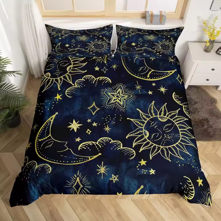 Loussiesd Wolf Duvet Cover for Kids Boys 3D Print Galaxy Bedding Set Junior/Cot Bed Decorative Blue Moonlight Stars Microfiber Polyester Comforter Cover with 1 Pillow Shams, Zipper, 2 Pieces - 1
