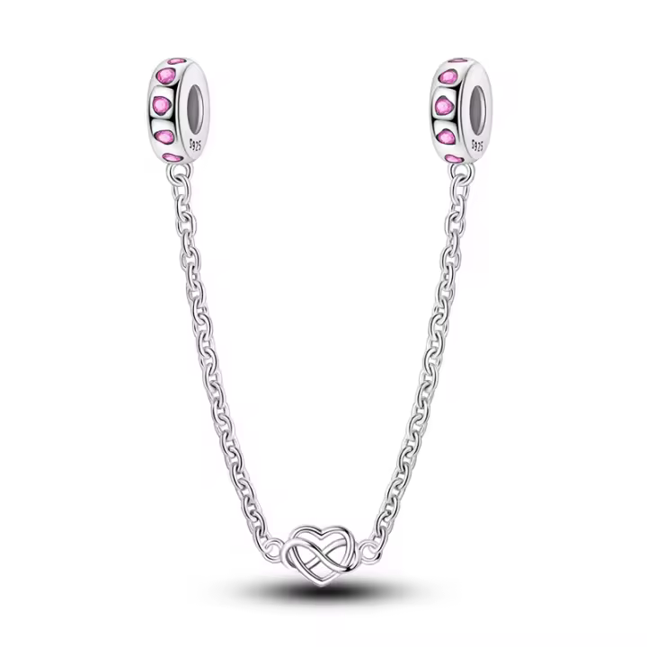 Cadena De Seguridad De Plata Esterlina 925 Estrella Luna Corazón Bordeado Con Clip De Silicona Para Pulsera Original Joyería DIY Regalo - 1