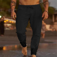 Pantalones De Lino Para Hombre 2024 Alta Gama Pantalones De Verano Algodón Lino Color Ligero Estilo Americano Antiguo Wash Suelto - details 3