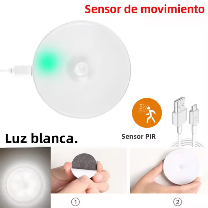 Luz Nocturna LED Con Sensor De Movimiento Cargable Por USB Para Dormitorio Control De Sonido/Luz Para Pasillo Baño Hogar - 1