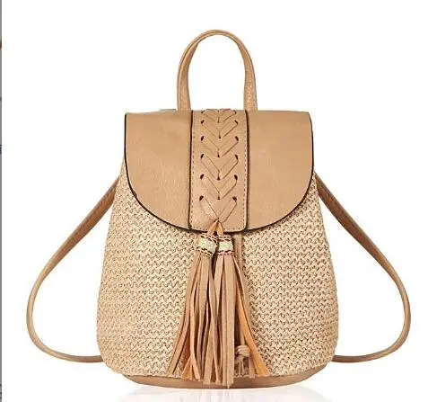 Mochila De Paja Estilo Feminino Para Verano Bolso De Hombro Viaje Playa Hecho a Mano Para Mujer Regalo Material Principal Poliéster - 1
