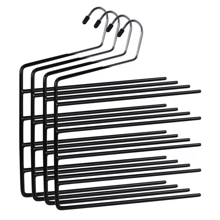 T-LoVendo Pack de 4 Perchas para Pantalones, Percha múltiple, 5 Niveles, Ahorrar Espacio, Organizador Perchas, Antideslizante, para Ropa, Vaqueros, Corbatas, Bufandas, Vestidos, Toallas - 1