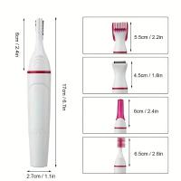Versátil kit de recortador de cabello 5 en 1 para mujeres - Modelador de cejas, afeitadora de nariz y vello facial que funciona con baterías con cuchillas desmontables - Diseño elegante en blanco y rosa (pilas no incluidas) - details 4