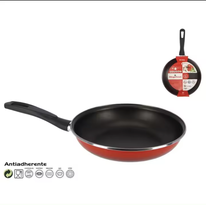 Sartén 18 ,20, 22,24,26, 28,30 y 32 cm Antiadherente Megafesa Maple Vitrificado en Rojo ,Compatible con Inducción y Lavavajas. Tamaños para Elegir. Enviado desde España - 1