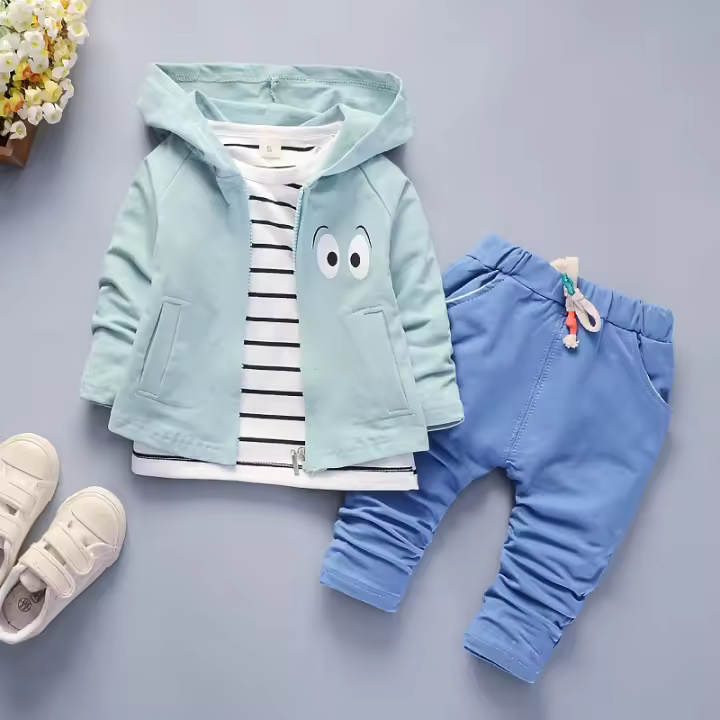 Ropa De Bebé Niño Otoño Primavera Conjunto De 3 Piezas Camiseta Con capucha Chaqueta Y Pantalones Estilo Fashion Infantil Talla 4-6Años - 1