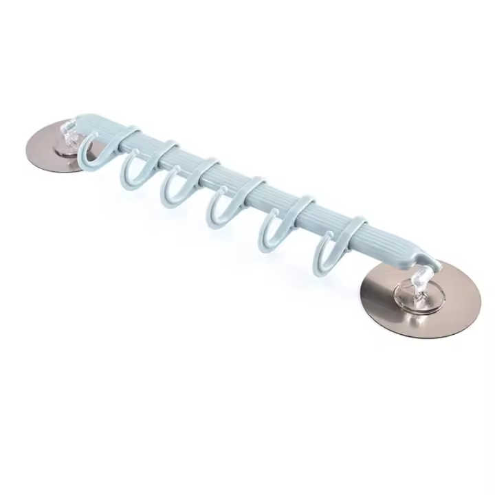 Soporte para utensilios de cocina con 6 ganchos ajustables, barra giratoria para colgar en la pared para baño, sala de estar, bar, azul - 1