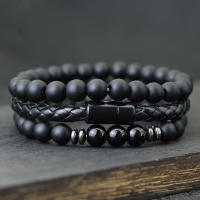 Set De 3 Pulseras Para Hombre Noter 8mm Piedra Natural De Onix Y Ojos De Tigre Con Cierre Magnético En Cuero Pulsera Hombre Regalo - details 3
