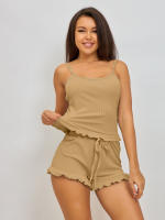 Conjunto De Pijama Para Mujer Ropa De Dormir Cómoda De Algodón Sintético Con Estilo Sexy Top De Hombros Y Shorts Shorts De Verano Casual Para El Hogar - details 22